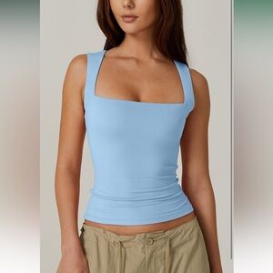Women's Square Neck Sleeveless Double-Layer Tank Tops Basic Tight T Shirts L